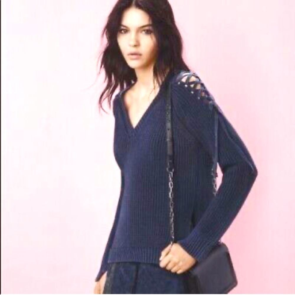 BCBGMaxazria Lace Shoulder Vneck Sweater